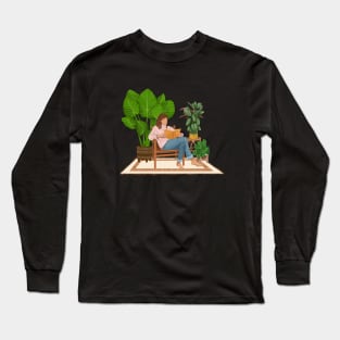 Reading and plants illustration 3 Long Sleeve T-Shirt